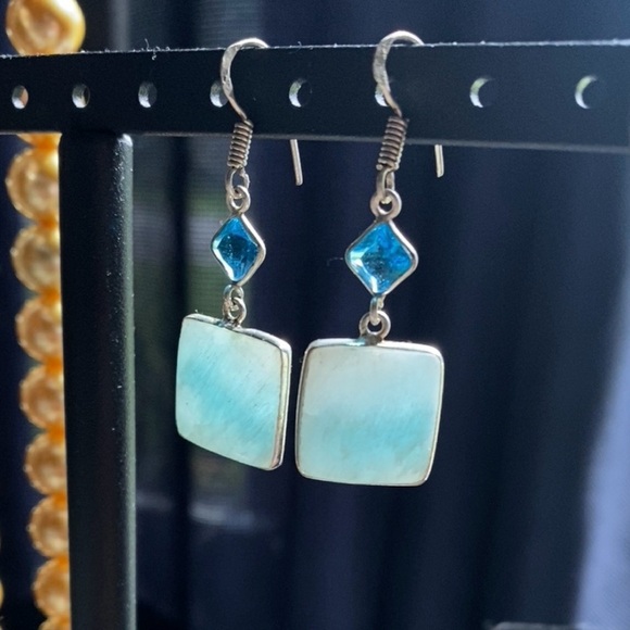 handcrafted Jewelry - NEW Hememorphite Blue Topaz 925
Silver Plated Long Earrings
